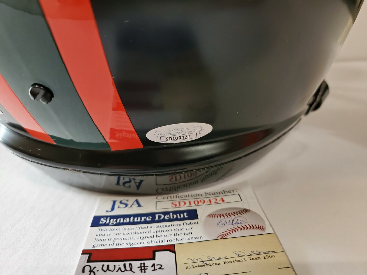Greg Rousseau Signed Inscribed Miami Hurricanes Full Size Replica Helmet Jsa Coa