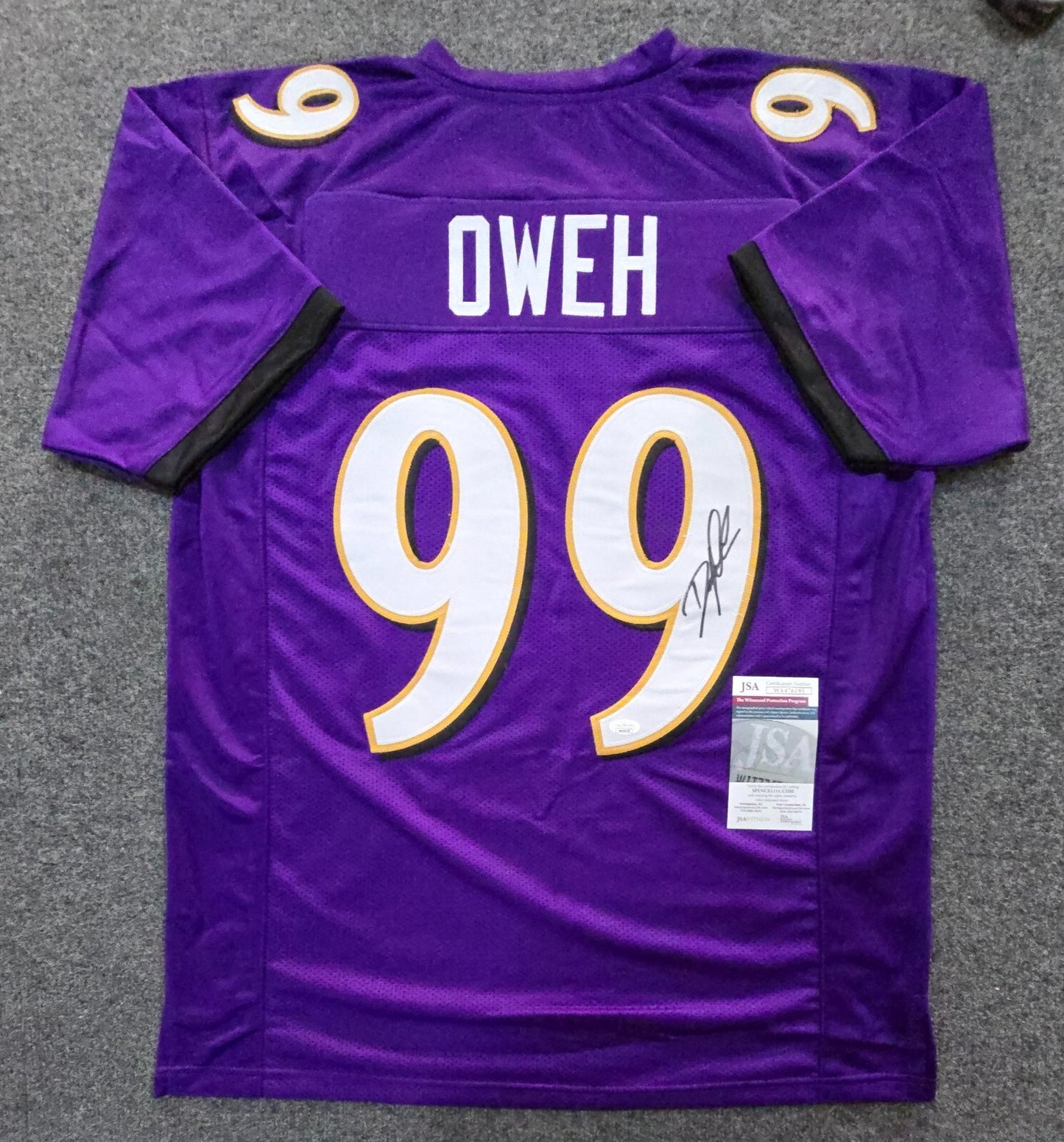 Baltimore Ravens Odafe Jayson Oweh Autographed Signed Jersey Jsa Coa  New Gold