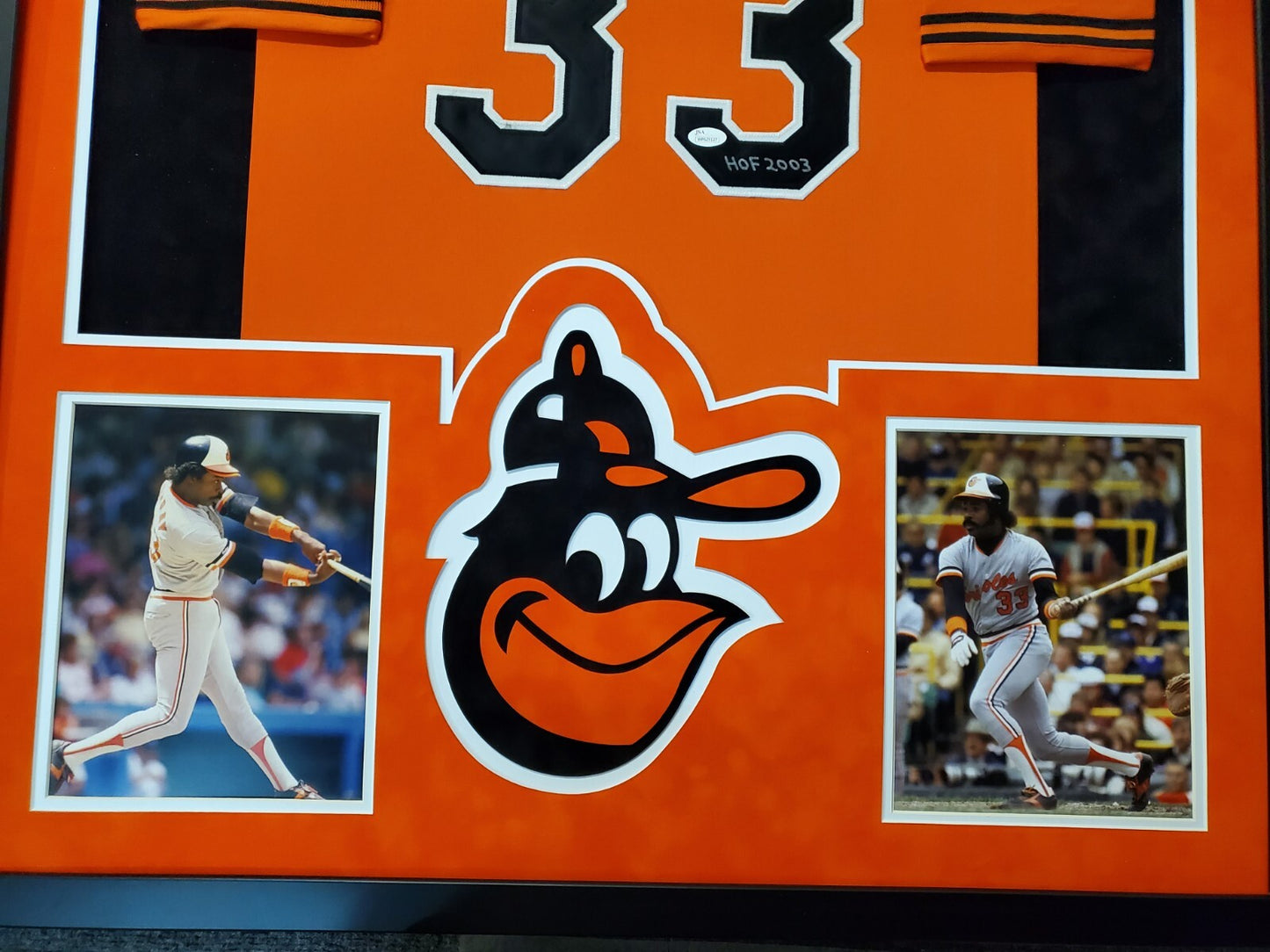 Framed Suede Baltimore Orioles Eddie Murray Signed Inscribed Jersey Jsa Coa