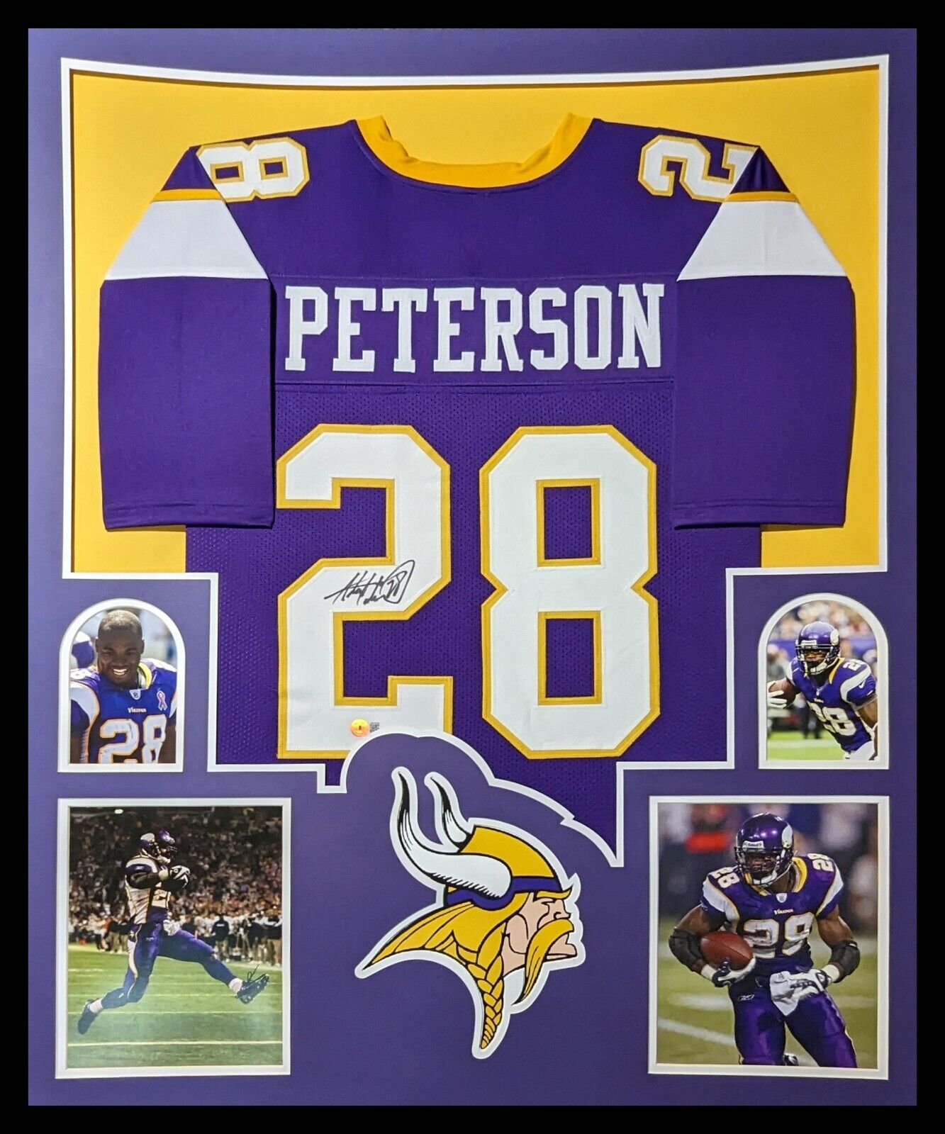 MVP Authentics Framed Minnesota Vikings Autographed Signed Adrian Peterson Jersey Beckett Holo 630 sports jersey framing , jersey framing