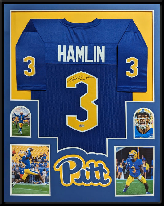 Framed Pitt Panthers Damar Hamlin Autographed Signed Jersey Beckett Holo