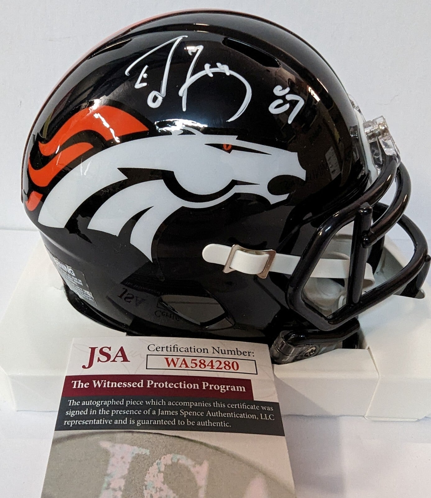 Denver Broncos Ed Mccaffrey Autographed Signed Speed Mini Helmet Jsa Coa