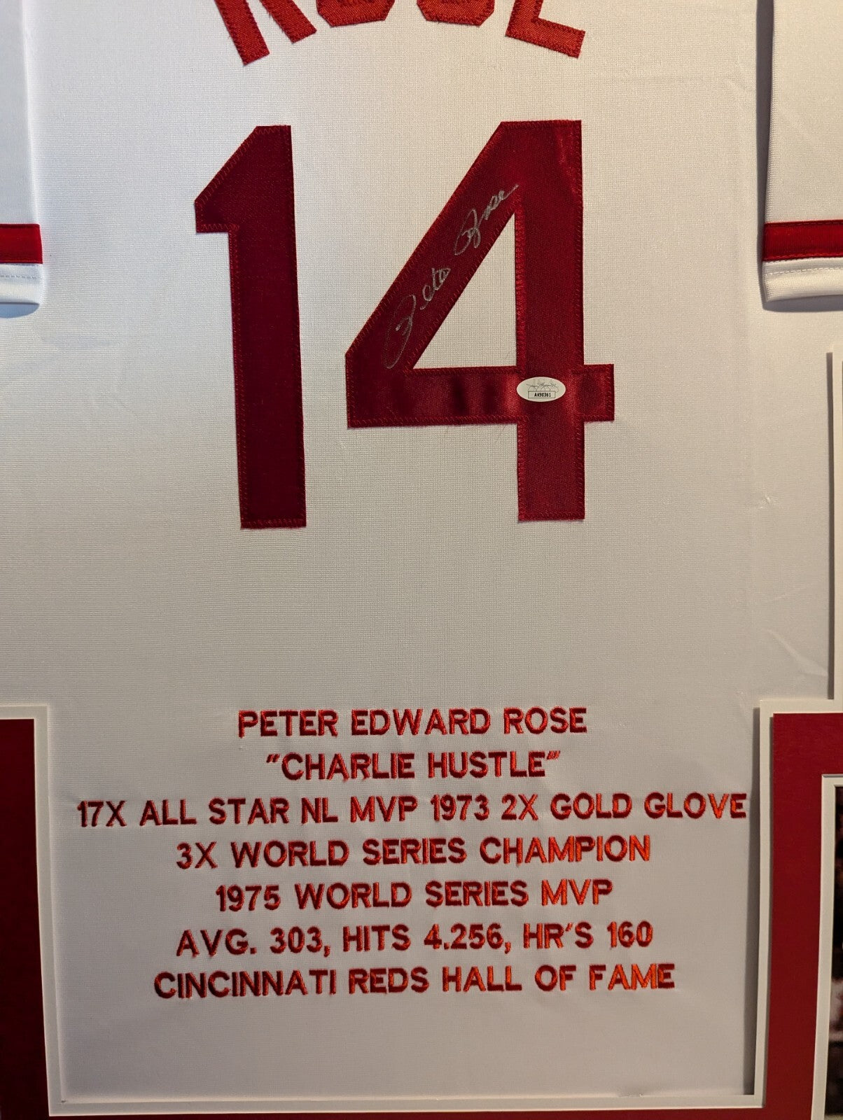 Framed Cincinnati Reds Rose Autographed Signed Stat Jersey Jsa Coa