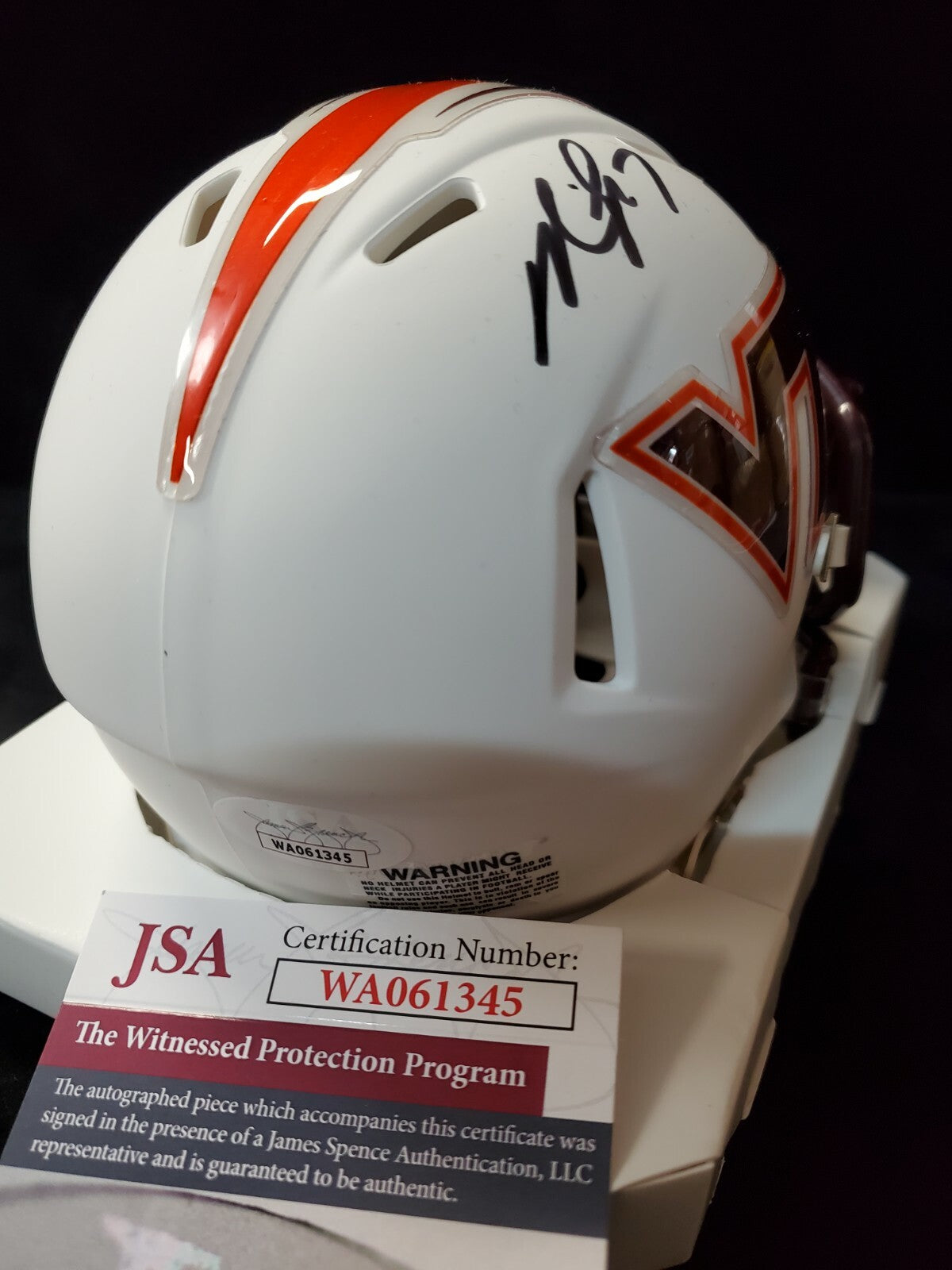 Virginia Tech Hokies Michael Vick Mini Helmet Jsa Coa