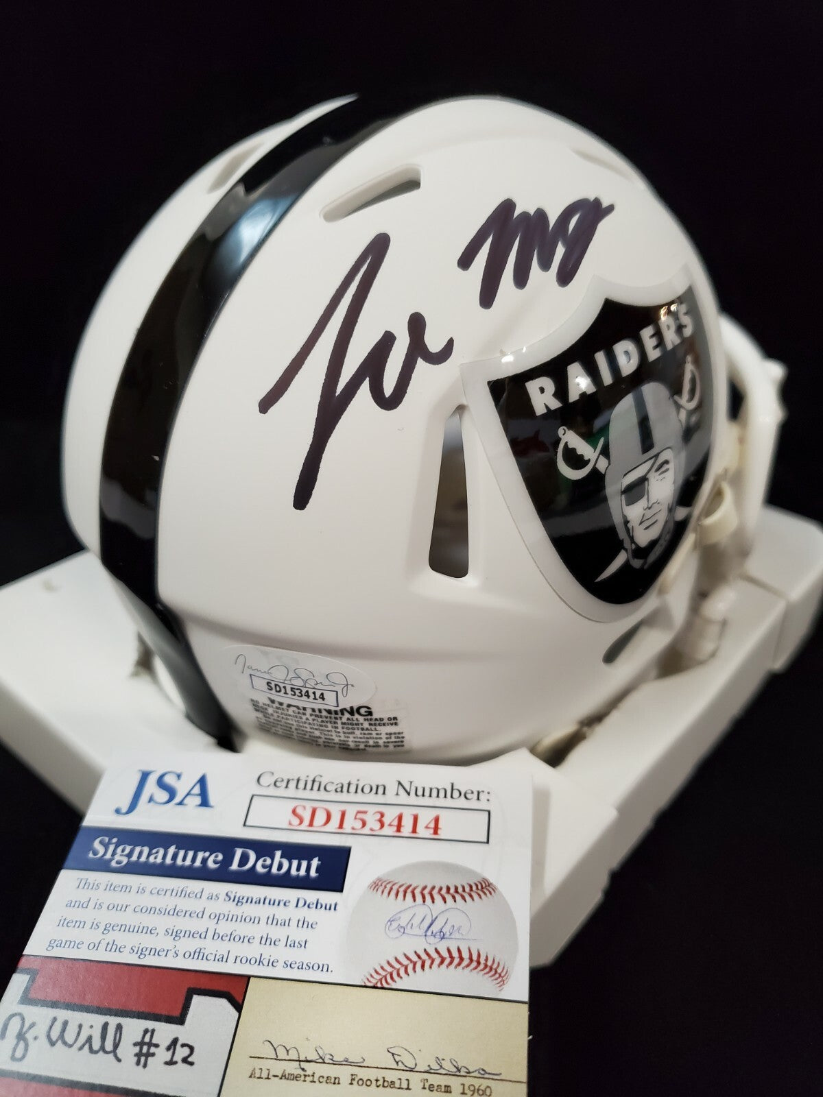Las Vegas Raiders Tre'von Moehrig Autographed Signed Lunar Mini Helmet Jsa Coa