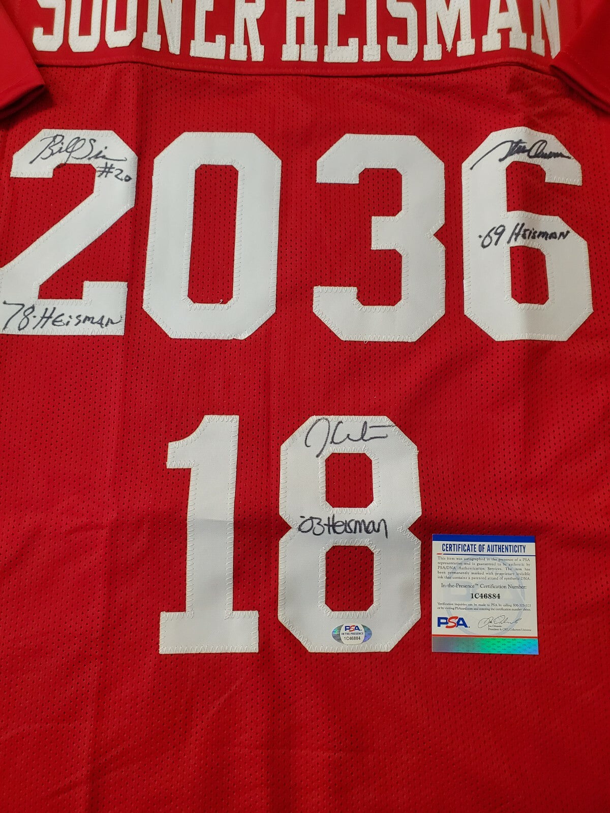 Oklahoma Sooners "Sooner Heisman" 3X Autographed Signed Insc. Jersey Psa Coa