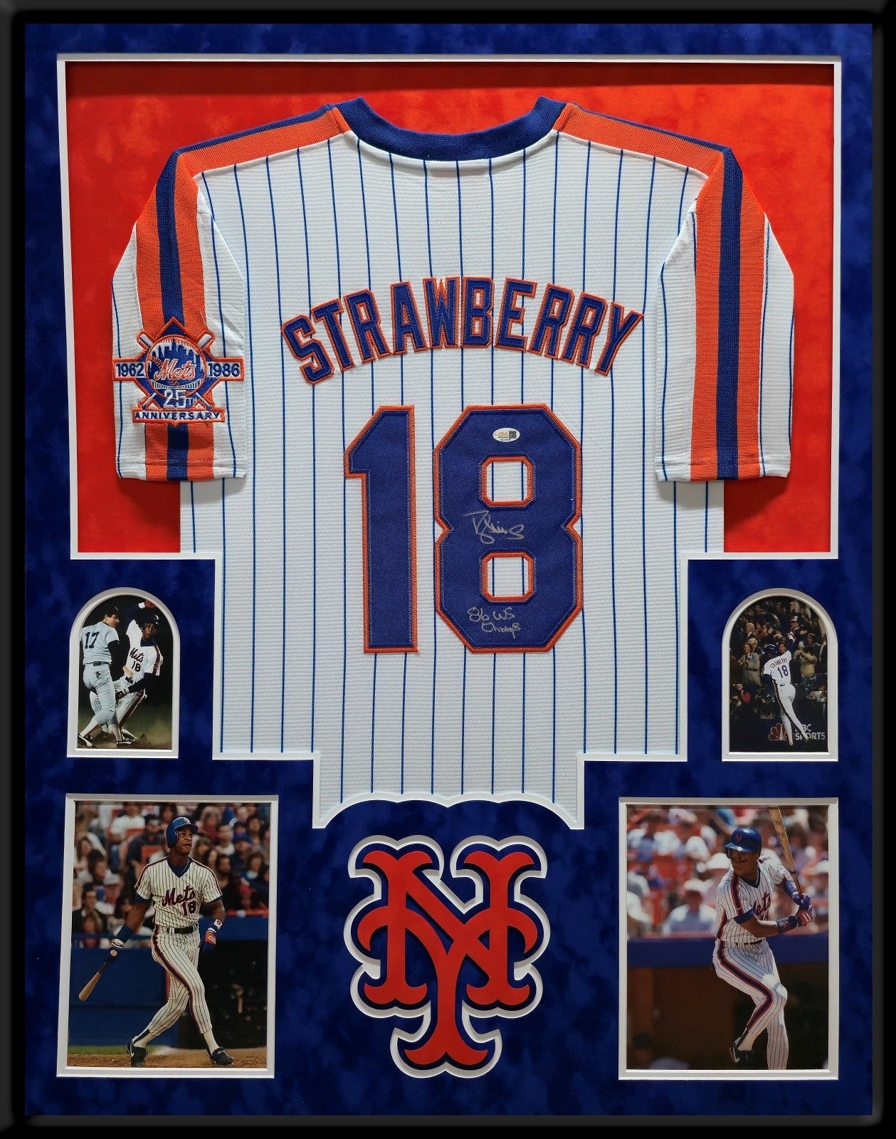 Suede Framed N.Y. Mets Darryl Strawberry Autographed Inscribed Jersey Jsa Coa