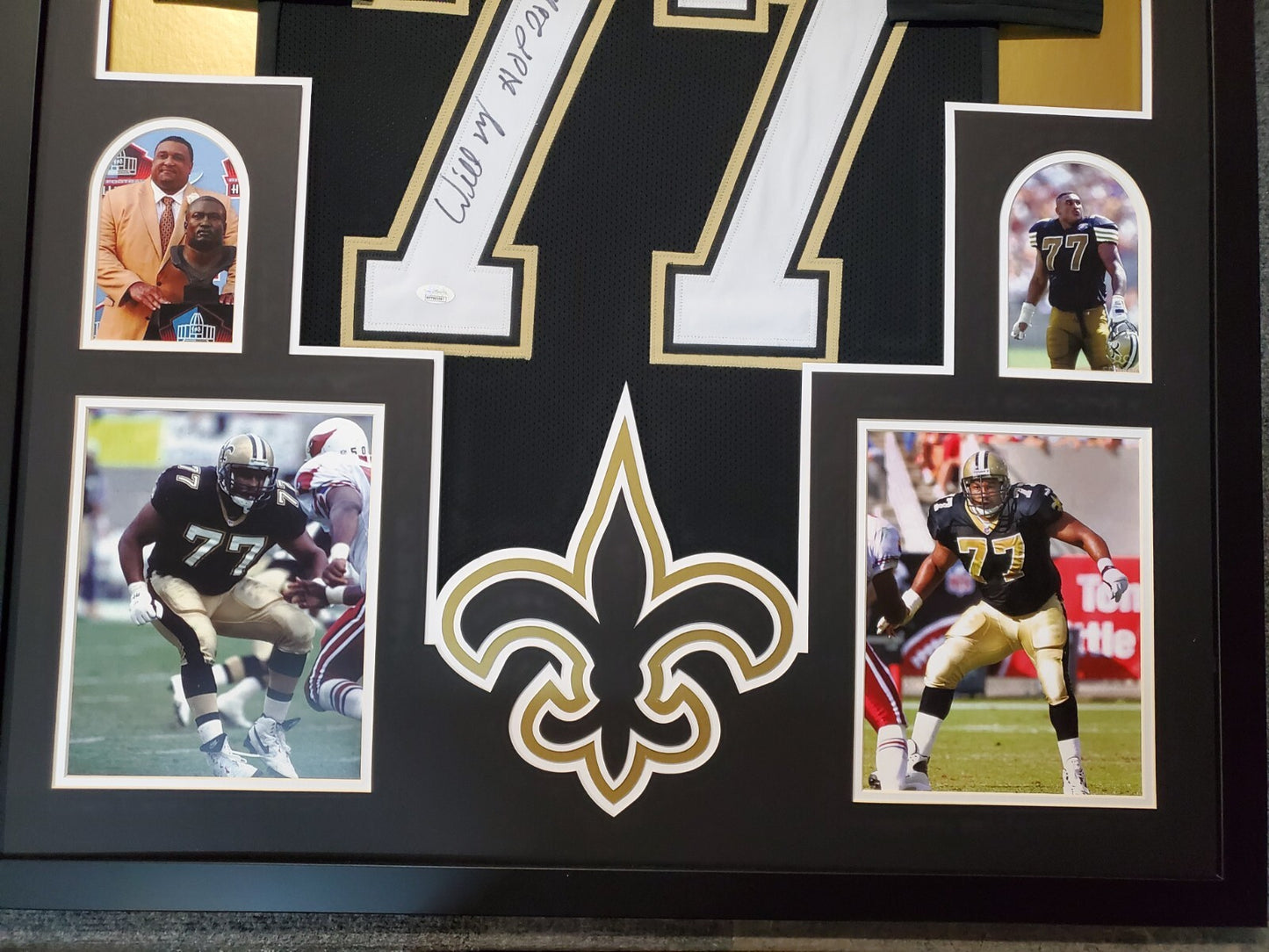 Framed Willie Roaf Autographed Inscribed New Orleans Saints Jersey Jsa Coa