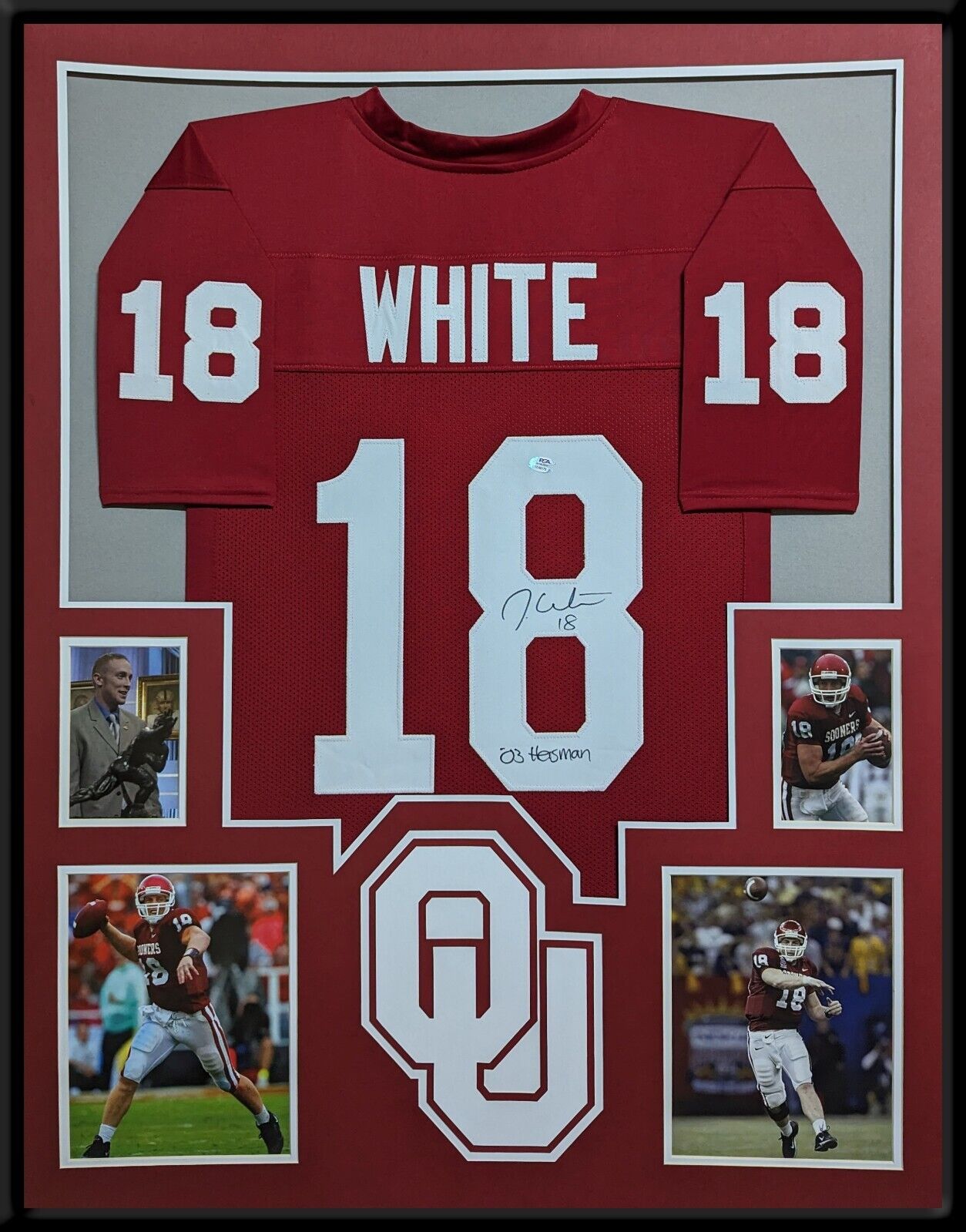 MVP Authentics Framed Oklahoma Sooners Jason White Autographed Signed Jersey Psa Coa 585 sports jersey framing , jersey framing