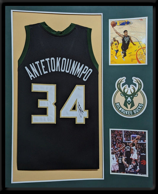 MVP Authentics Framed Milwaukee Bucks Giannis Antetokounmpo Autographed Signed Jersey Jsa Coa 697.50 sports jersey framing , jersey framing