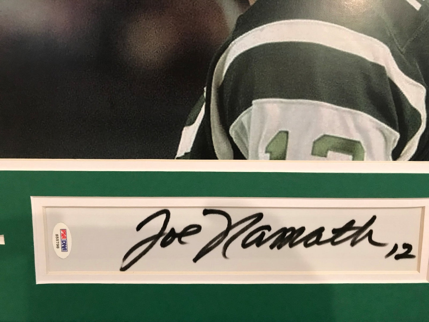 Framed 11X14 Joe Namath Signed New York Jets Jersey Number Cut Psa Coa