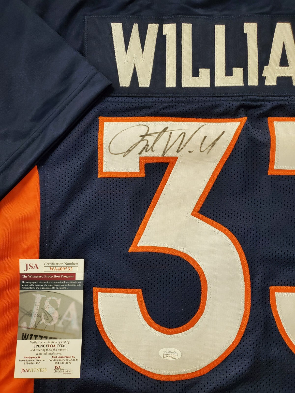 Denver Broncos Javonte Williams Autographed Signed Jersey Jsa  Coa
