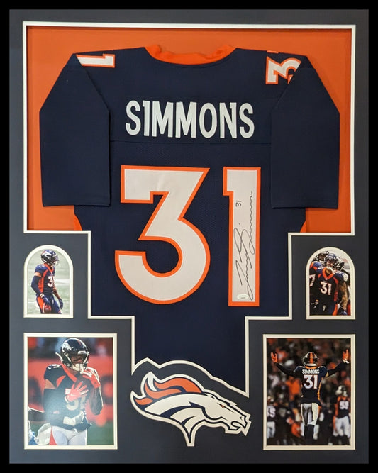 Framed Denver Broncos Justin Simmons Autographed Signed Jersey Jsa Coa