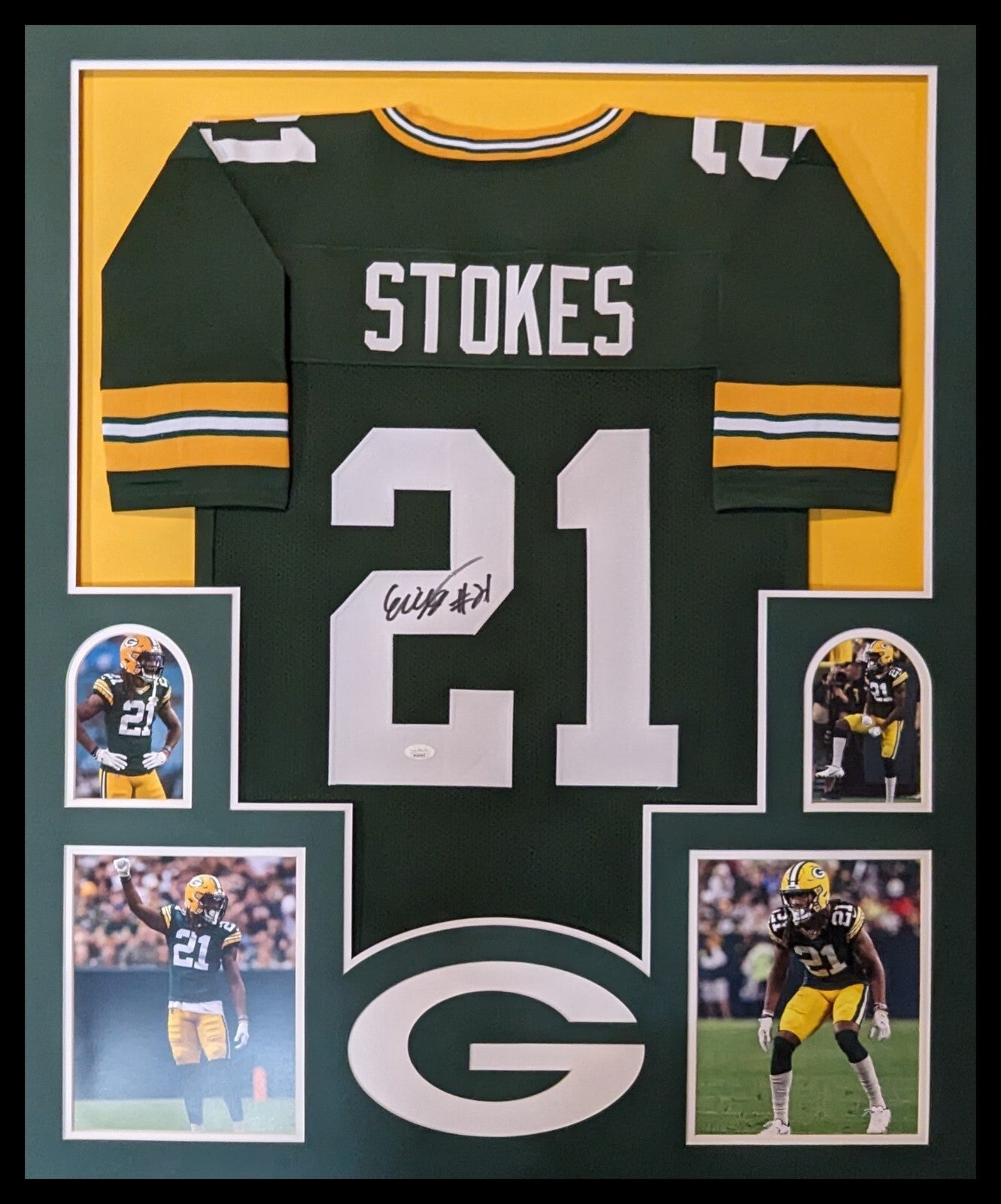 Framed Green Bay Packers Eric Stokes Autographed Signed Jersey Jsa Coa