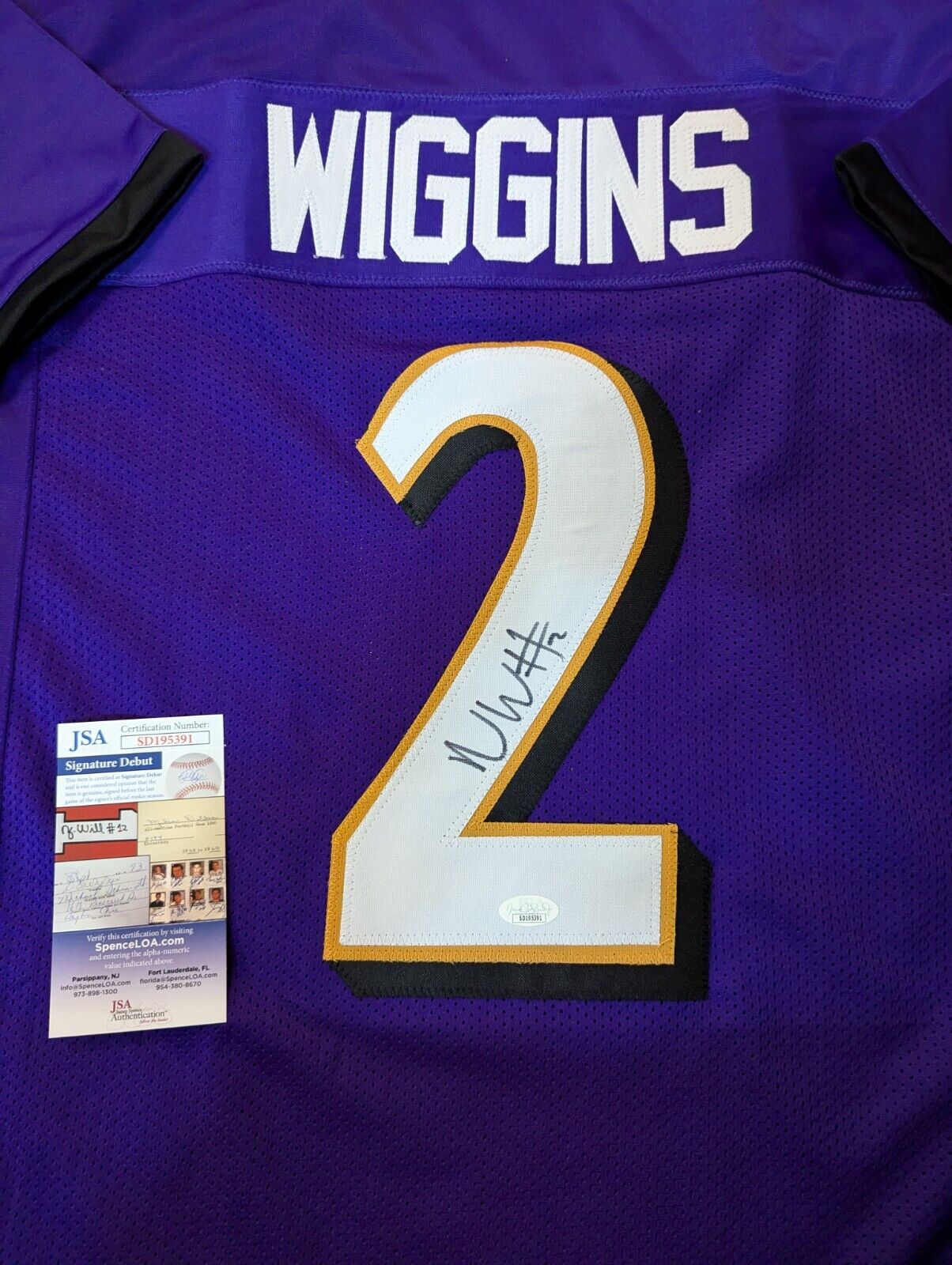 Baltimore Ravens Nate Wiggins Autographed Signed Jersey Jsa Coa