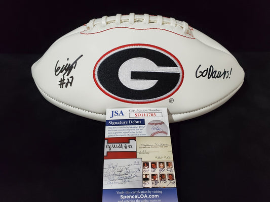 Georgia Bulldogs Eric Stokes Autographed Inscribed Signed Logo Football Jsa Coa