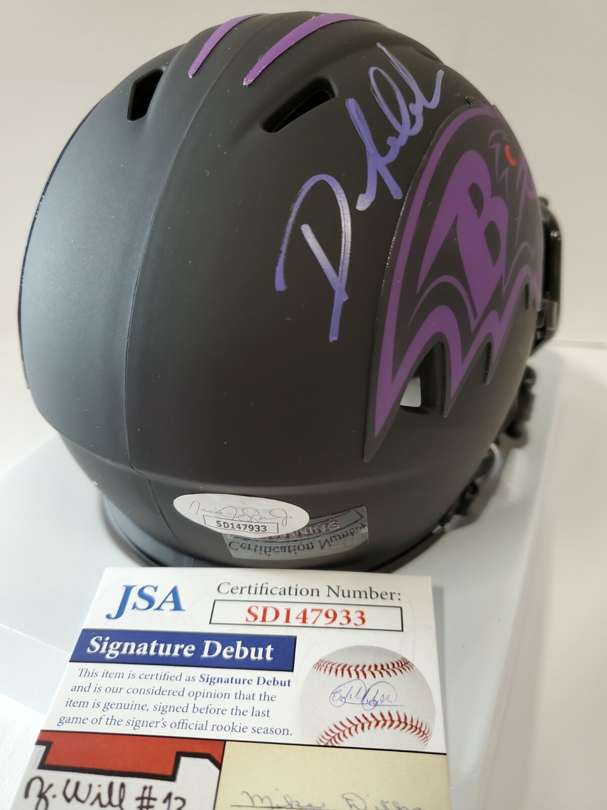 Baltimore Ravens Odafe Jayson Oweh Autographed Eclipse Mini Helmet Jsa Coa