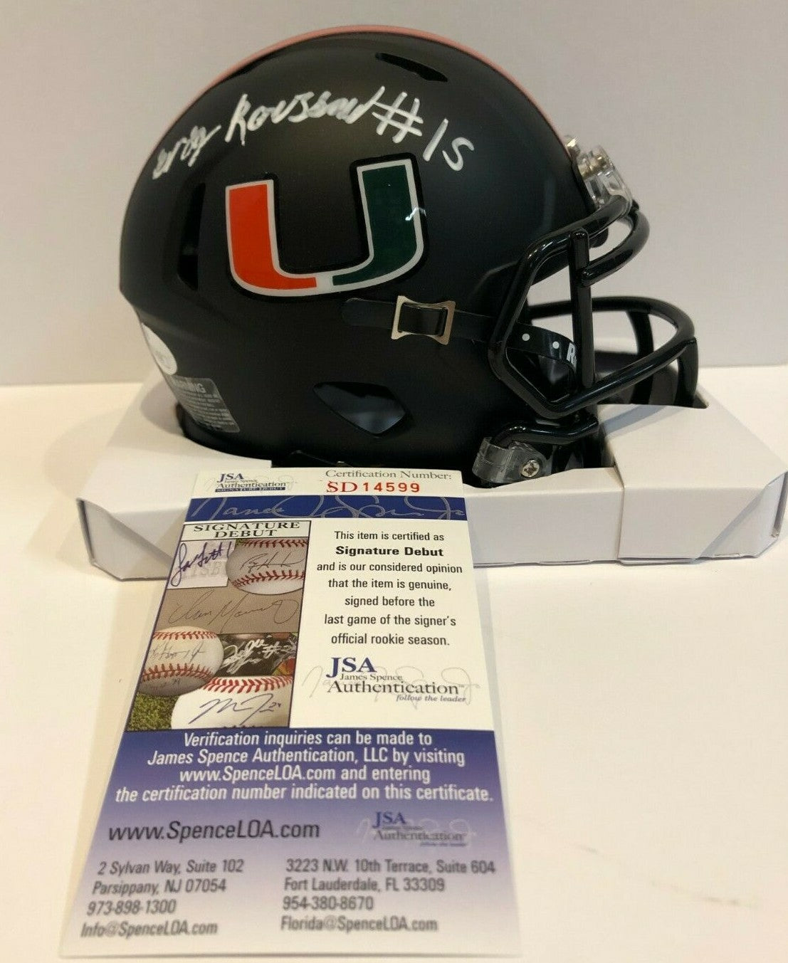 Greg Rousseau Autographed Signed Miami Hurricanes Mini Helmet Jsa Coa