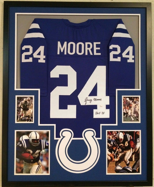 Framed Lenny Moore Autographed Signed Inscribed Baltimore Colts Jersey Jsa Coa
