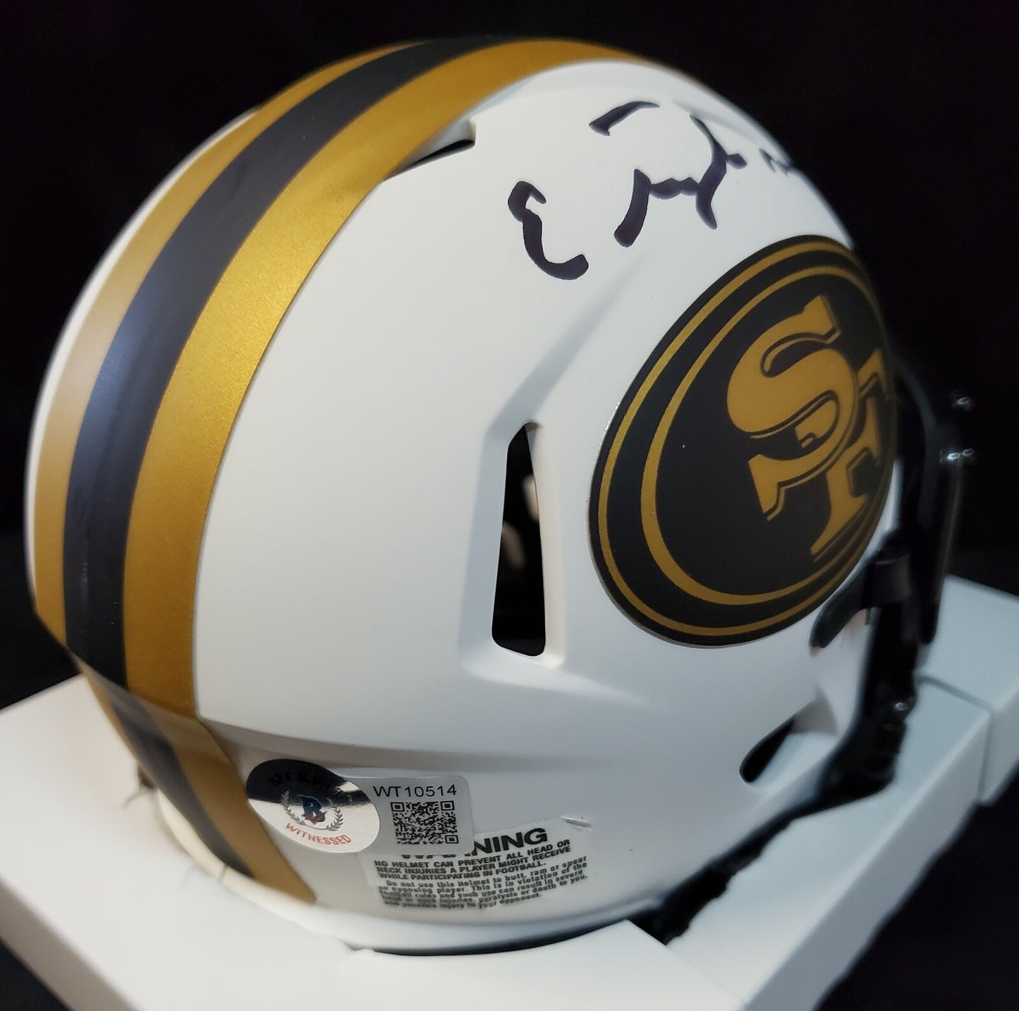 S.F. 49Ers Elijah Mitchell Autographed Signed Lunar Mini Helmet Beckett Holo