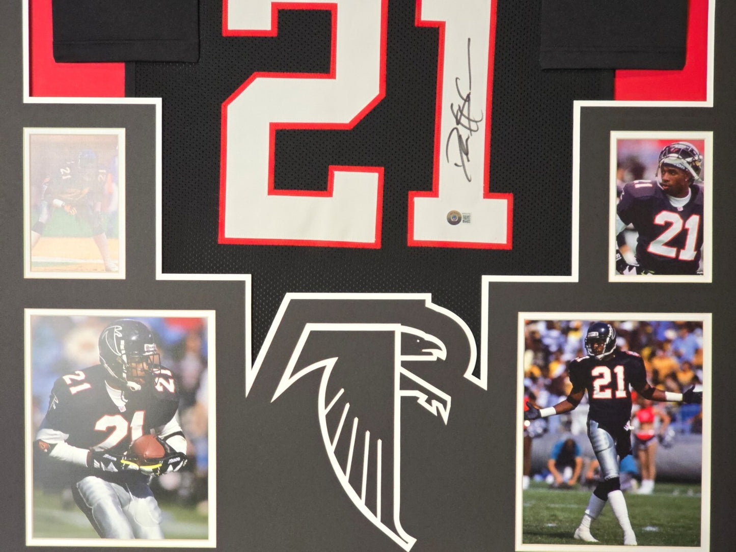 Framed Atlanta Falcons Deion Sanders Autographed Jersey Beckett Holo