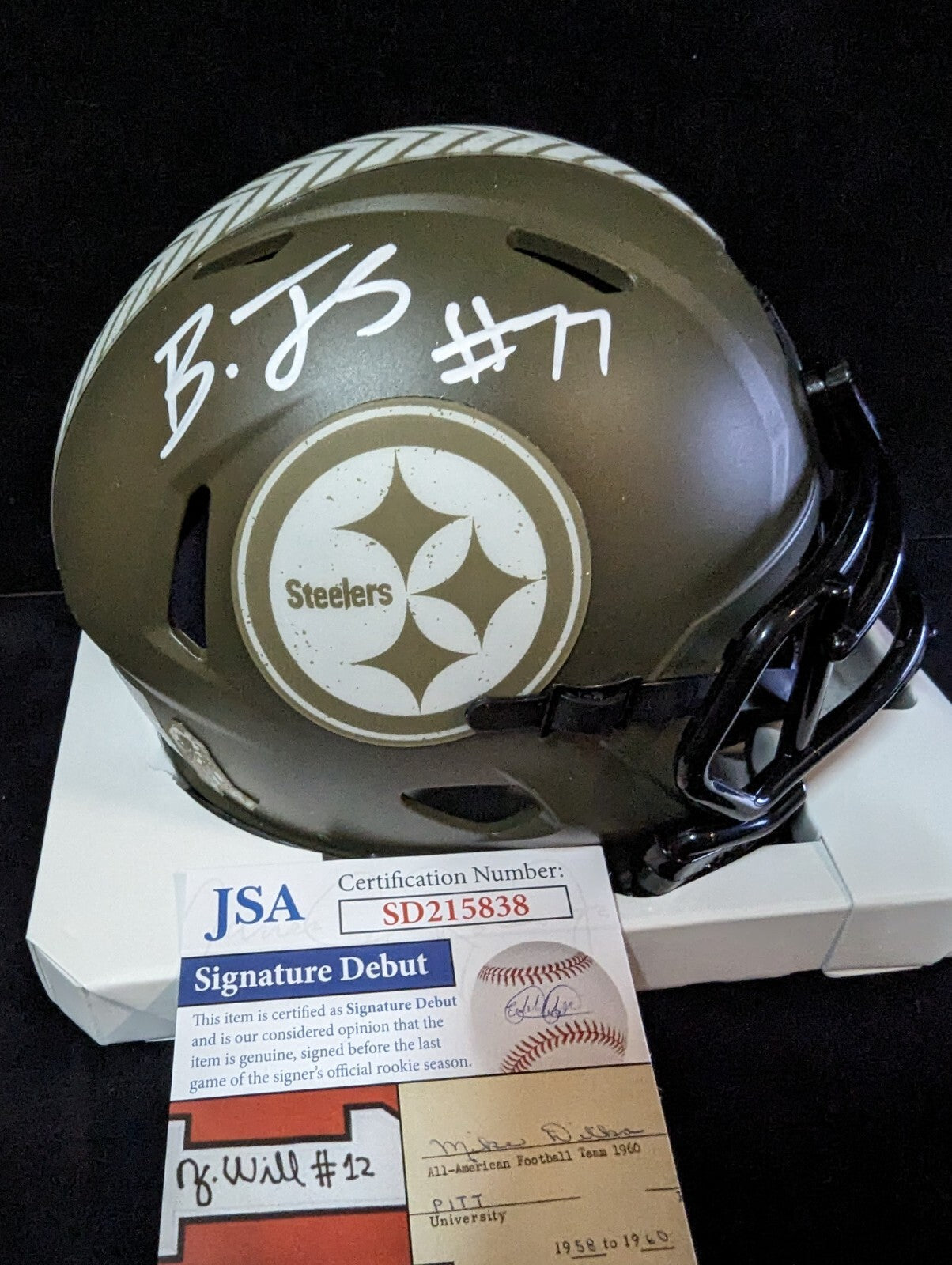 Pittsburgh Steelers Broderick Jones Autographed Salute Mini Helmet Jsa Coa