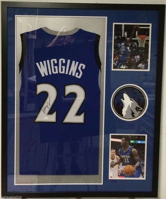 MVP Authentics Framed Andrew Wiggins Autographed Signed Minnesota Timberwolves Jersey Jsa Coa 630 sports jersey framing , jersey framing
