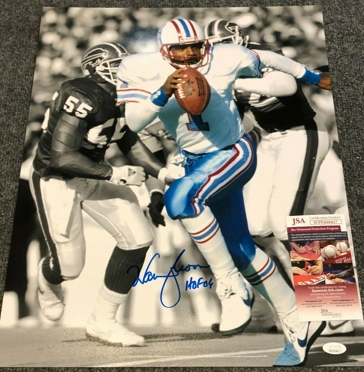MVP Authentics Houston Oilers Warren Moon Autographed Signed Inscribed 16X20 Photo Jsa Coa 80.10 sports jersey framing , jersey framing