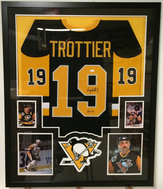 Framed Bryan Trottier Autographed Signed Insc Pittsburgh Penguins Jersey Jsa Coa