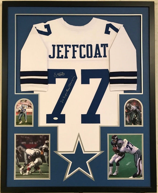 Framed Jim Jeffcoat Autographed Signed Inscribed Dallas Cowboys Jersey Jsa Coa