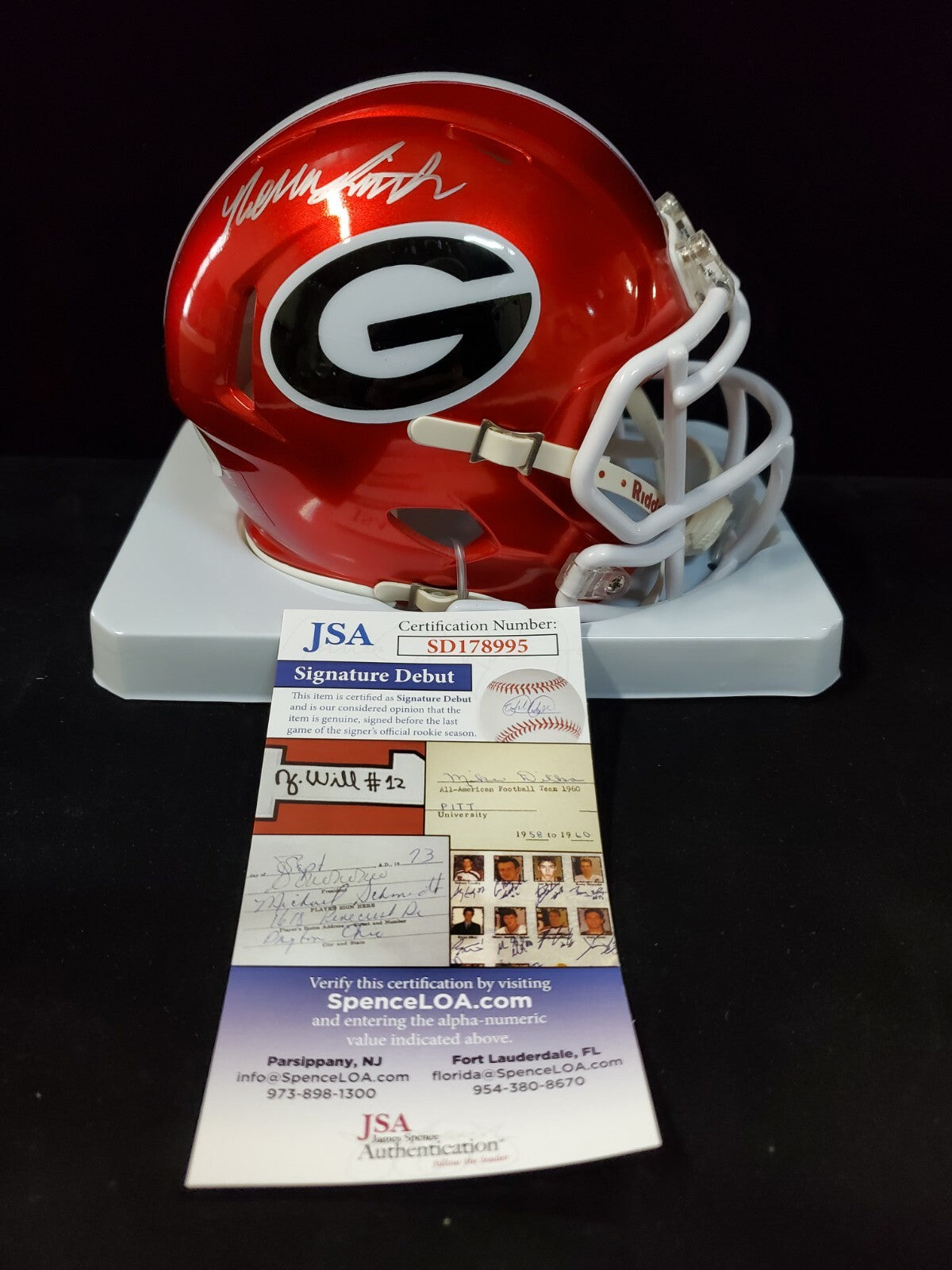 Georgia Bulldogs Nolan Smith Jr Autographed Signed Flash Mini Helmet Jsa Coa