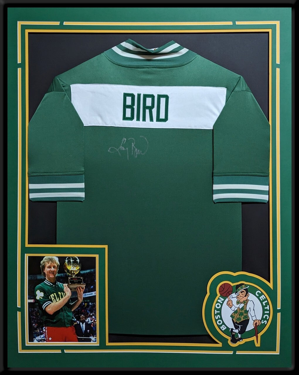Framed Boston Celtics Larry Bird Autographed Warm Up Jacket Larry Bird Holo