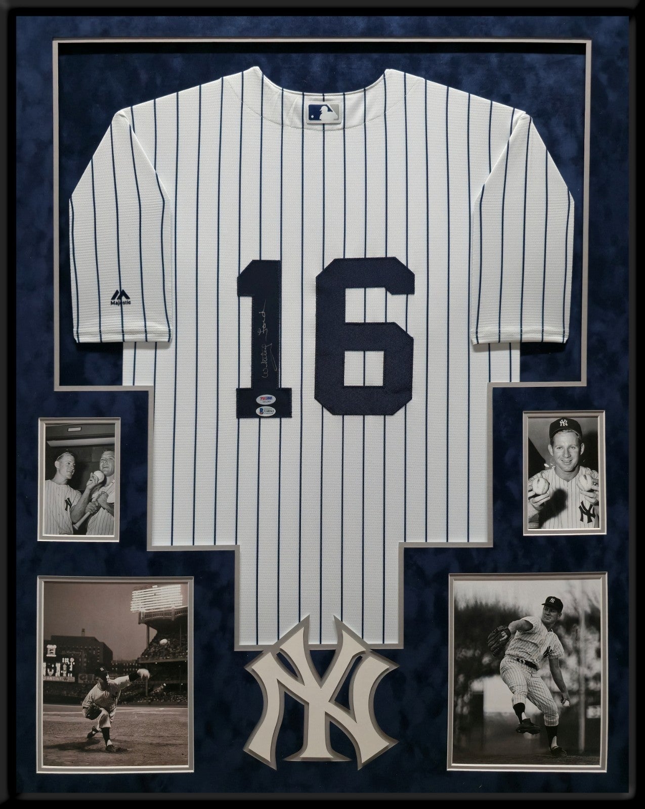 Framed Suede Whitey Ford Autographed Signed New York Yankees Jersey Psa Coa
