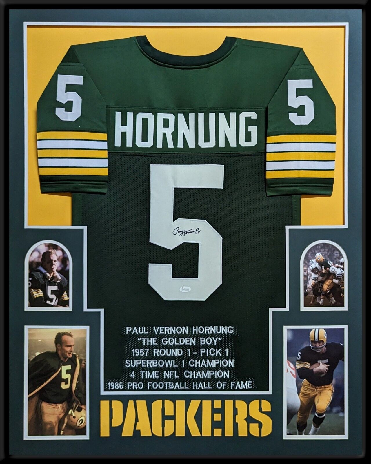 MVP Authentics Framed Paul Hornung Autographed Signed Green Bay Packers Stat Jersey Jsa Coa 517.50 sports jersey framing , jersey framing