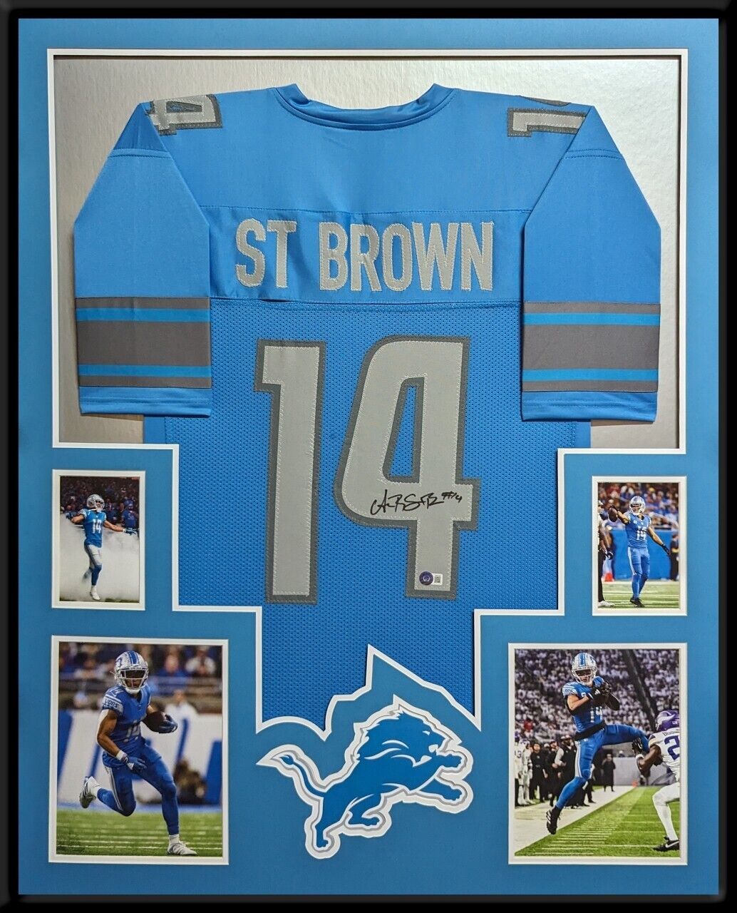 MVP Authentics Framed Detroit Lions Amon-Ra St. Brown Autographed Signed Jersey Beckett Holo 630 sports jersey framing , jersey framing