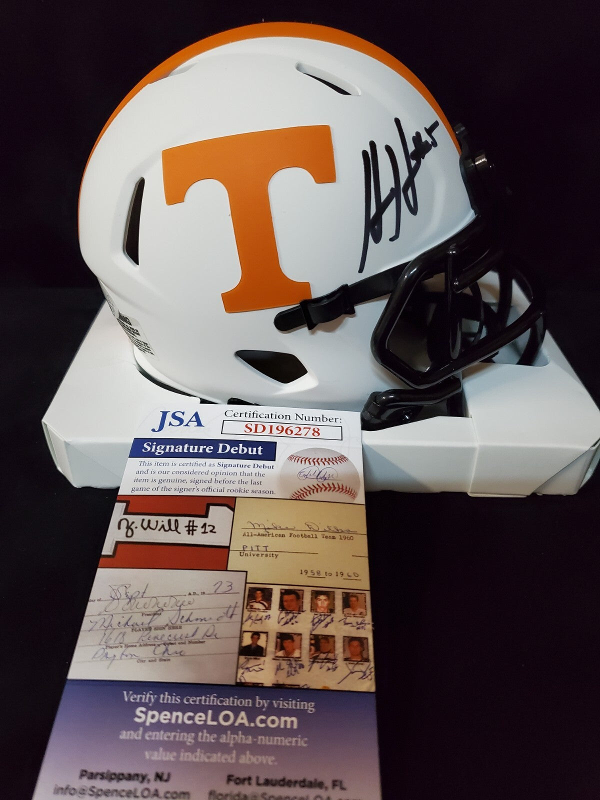 Tennessee Volunteers Hendon Hooker Autographed Signed Lunar Mini Helmet Jsa Coa