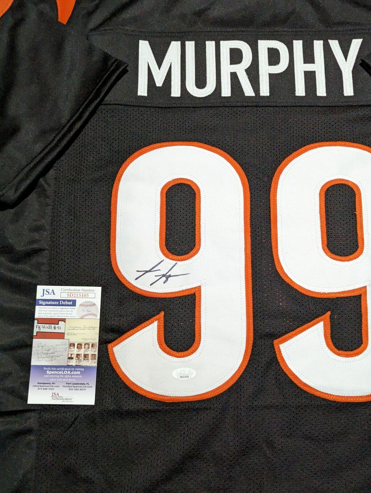 MVP Authentics Cincinnati Bengals Myles Murphy Autographed Signed Jersey Jsa Coa 148.50 sports jersey framing , jersey framing