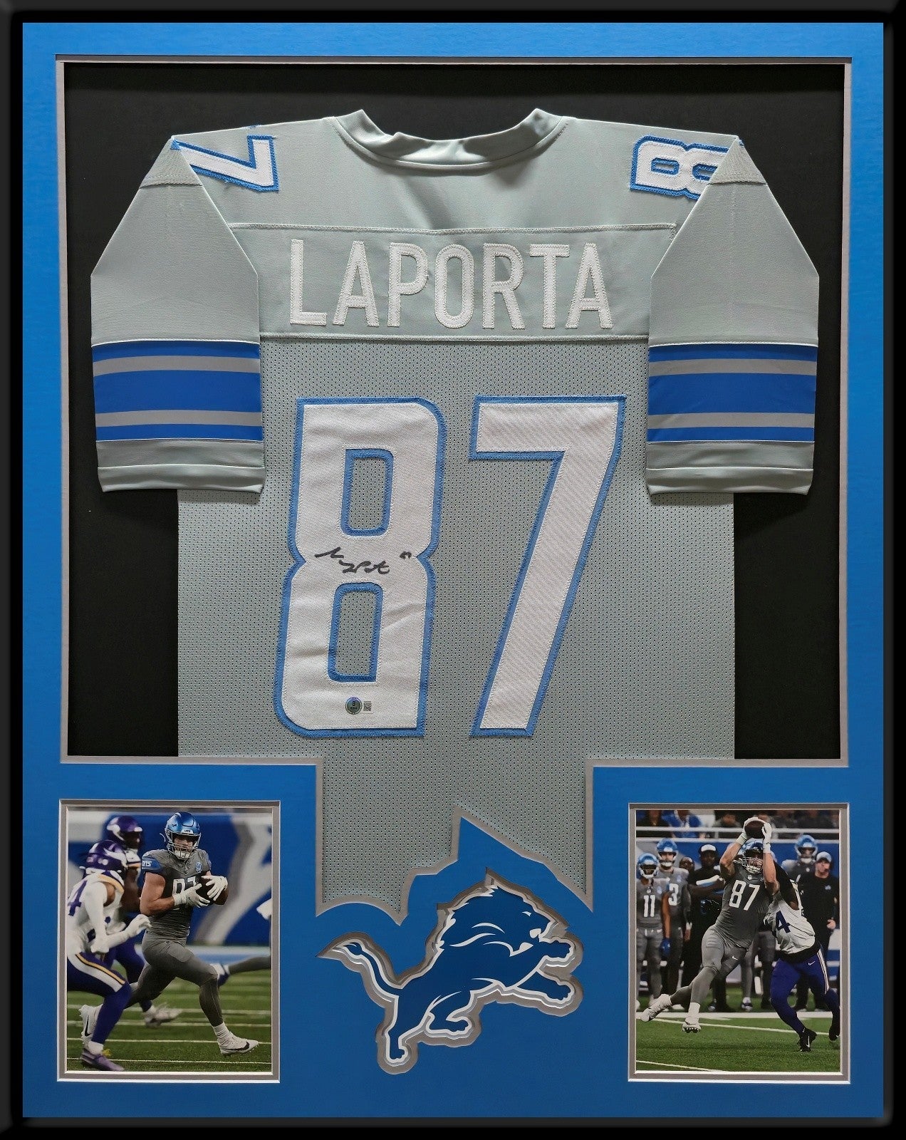Framed Detroit Lions Sam Laporta Autographed Signed Jersey Beckett Hologram
