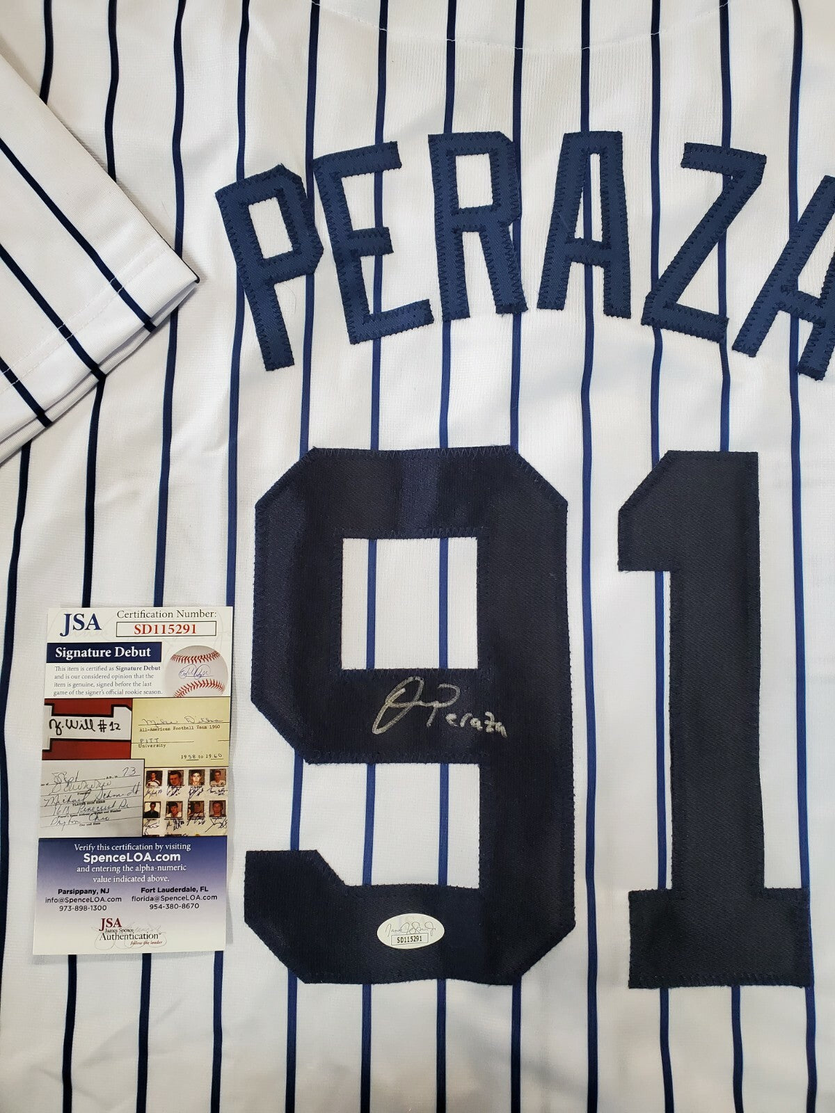 Oswald Peraza Autographed Signed N.Y. Yankees Style Custom Jersey Jsa Coa