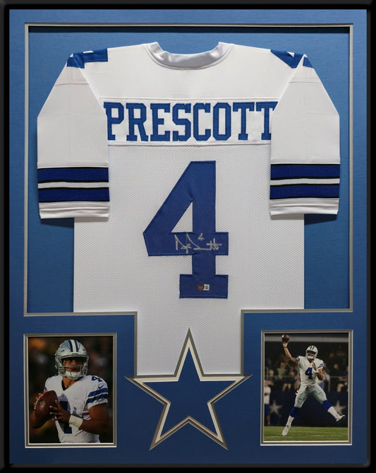 Framed Dallas Cowboys Dak Prescott Autographed Signed Jersey Beckett Holo