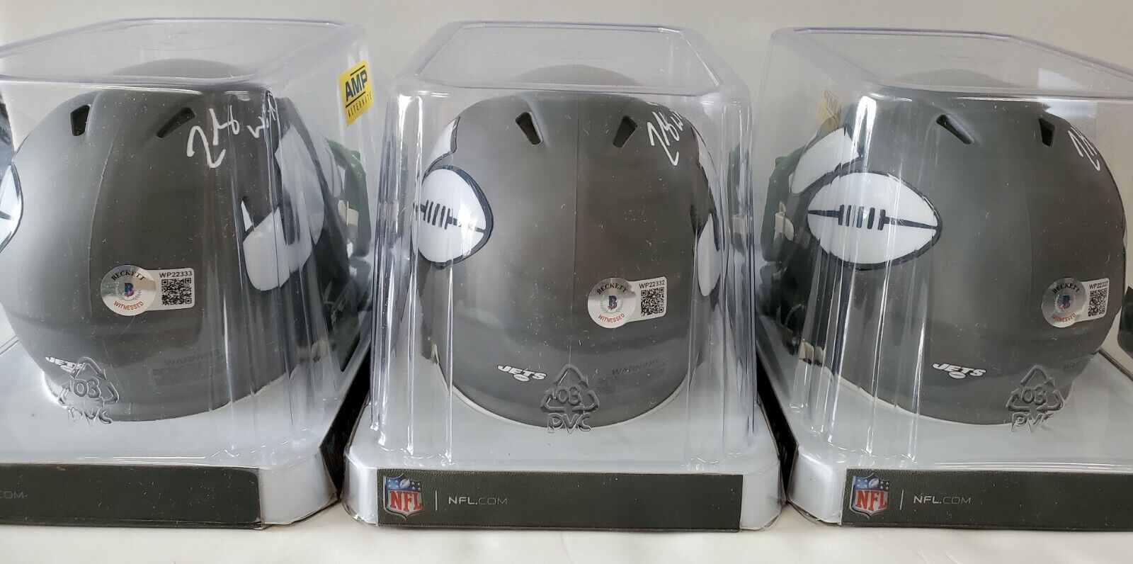 MVP Authentics N.Y. Jets Zach Wilson Autographed Signed Amp Alternate Mini Helmet Beckett Holo 224.10 sports jersey framing , jersey framing