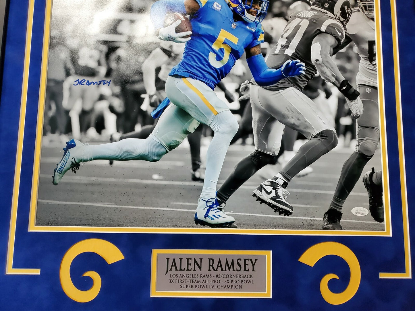 L.A. Rams Jalen Ramsey Framed In Suede Signed 16X20 Photo Jsa Coa