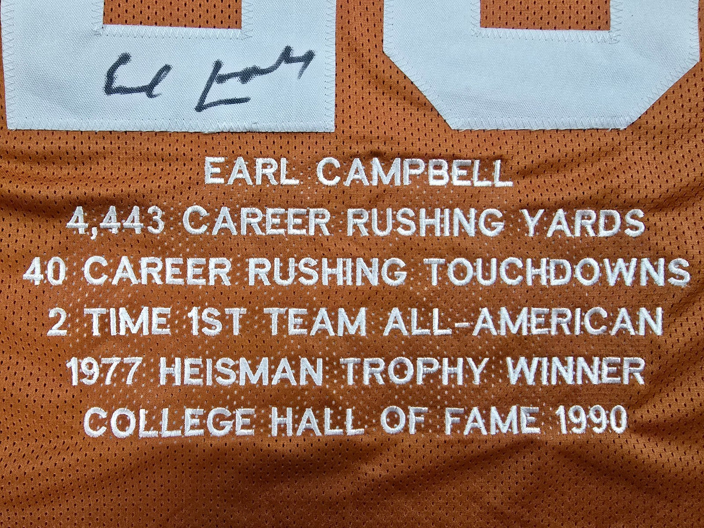 Texas Longhorns Earl Campbell Signed Autographed Stat Jersey Jsa Coa