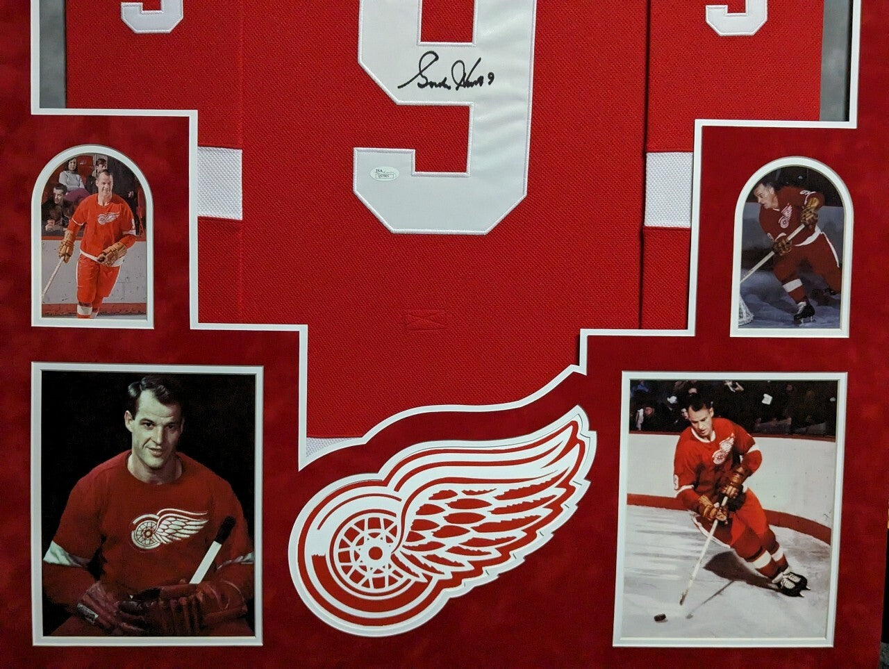 Suede Framed Detroit Red Wings Gordie Howe Autographed Jersey Jsa Coa