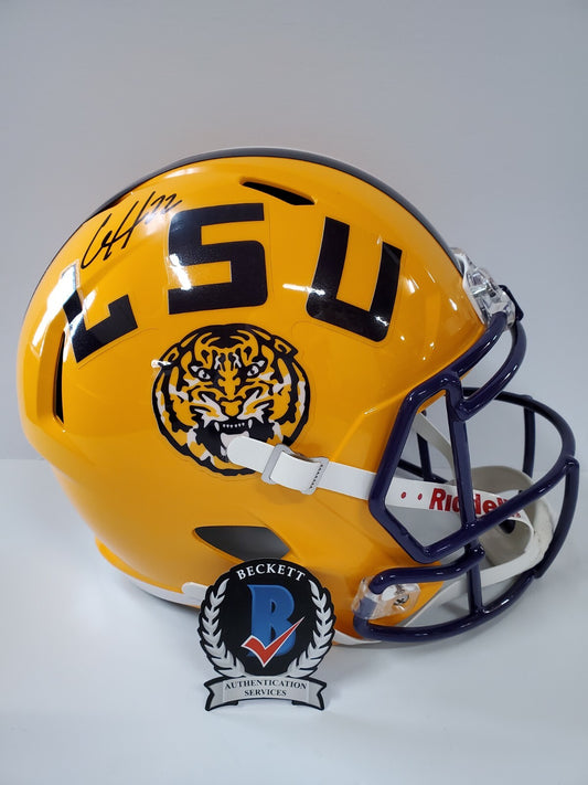 Clyde Edwards Helaire Signed Lsu Tigers Full Size Replica Helmet Beckett Coa