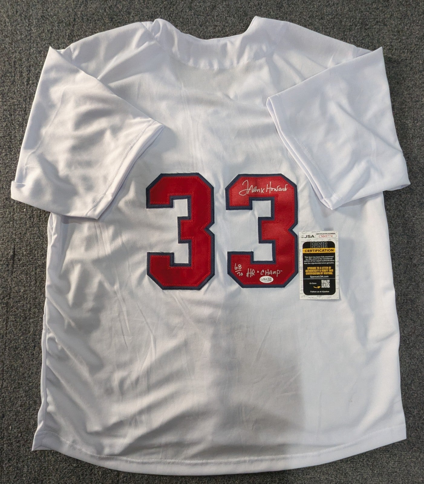 Washington Senators Frank Howard Autographed Inscribed Custom Jersey Jsa Coa