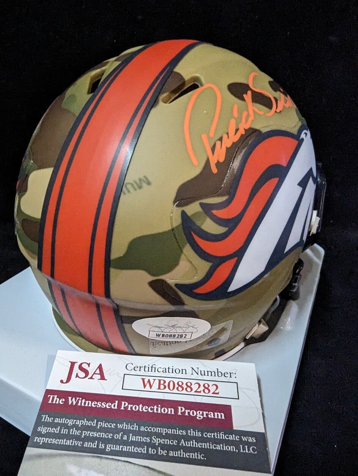 MVP Authentics Denver Broncos Pat Surtain Ii Autographed Alt Camo Mini Helmet Jsa Coa 162 sports jersey framing , jersey framing