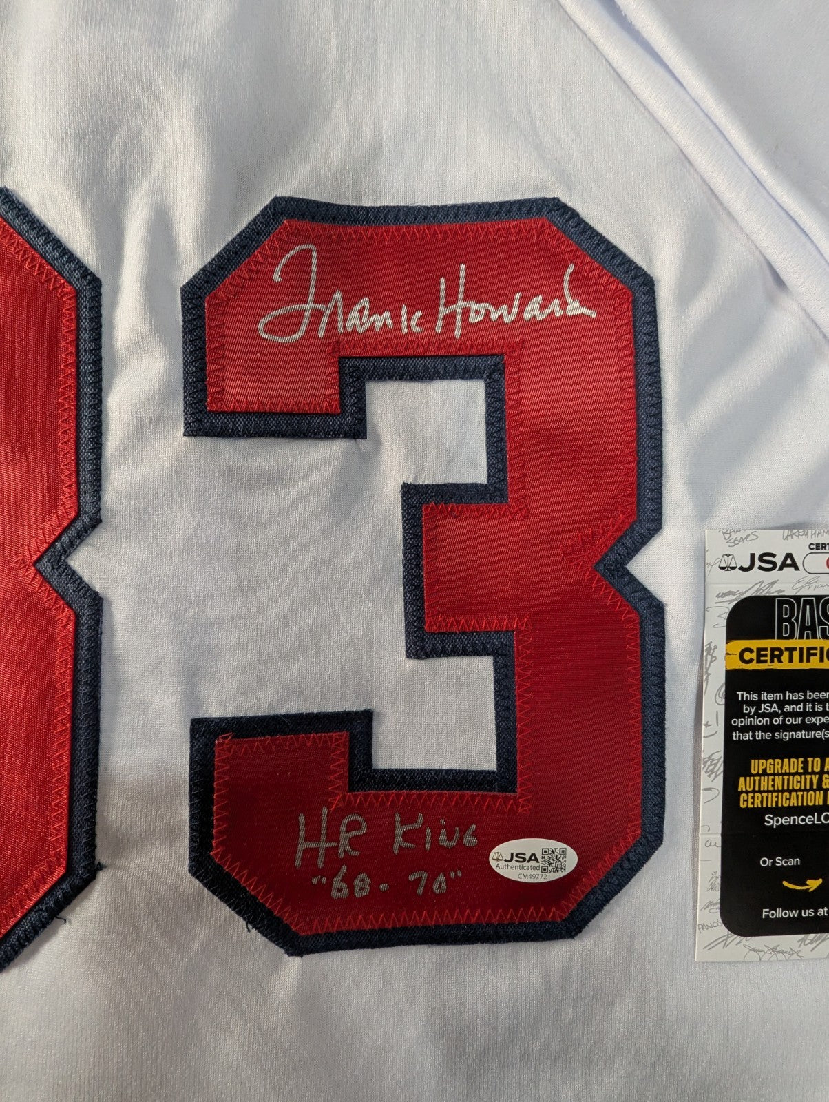 Washington Senators Frank Howard Autographed Inscribed Custom Jersey Jsa Coa