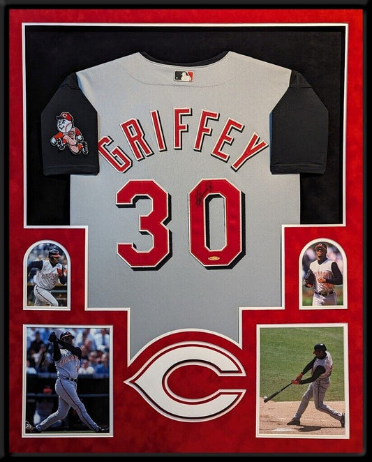 MVP Authentics Suede Framed Cincinnati Reds Ken Griffey Jr Autographed Jersey Upper Deck Coa 2025 sports jersey framing , jersey framing