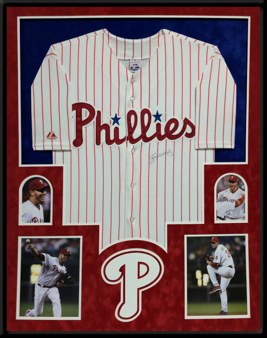 Suede Framed Philadelphia Phillies Roy Halladay Autographed Jersey Psa Coa